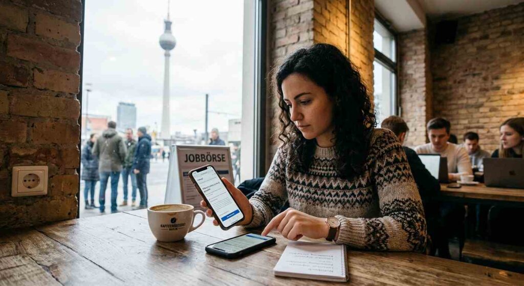 womre working on a laptop in Germany while researching side hustles and extra income ideas